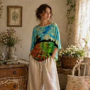 Jamie Gries Storybook Knits Poppy Field Sweater Womens Size 2X Lightweight Artsy